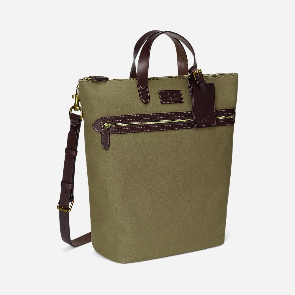 Leather-Trim Canvas Tote - Canopy Olive