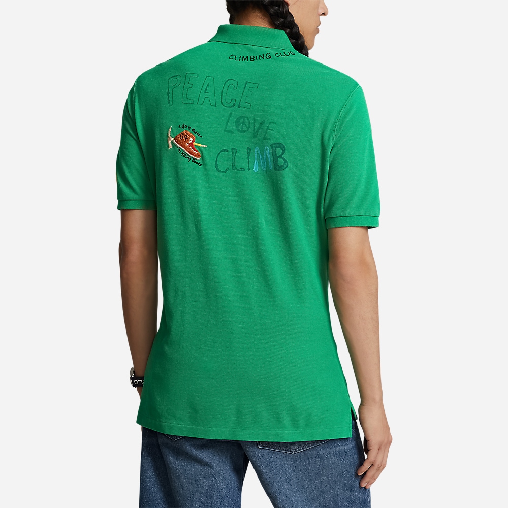 Classic Fit Peace Climb Love Polo Shirt - Kayak Green