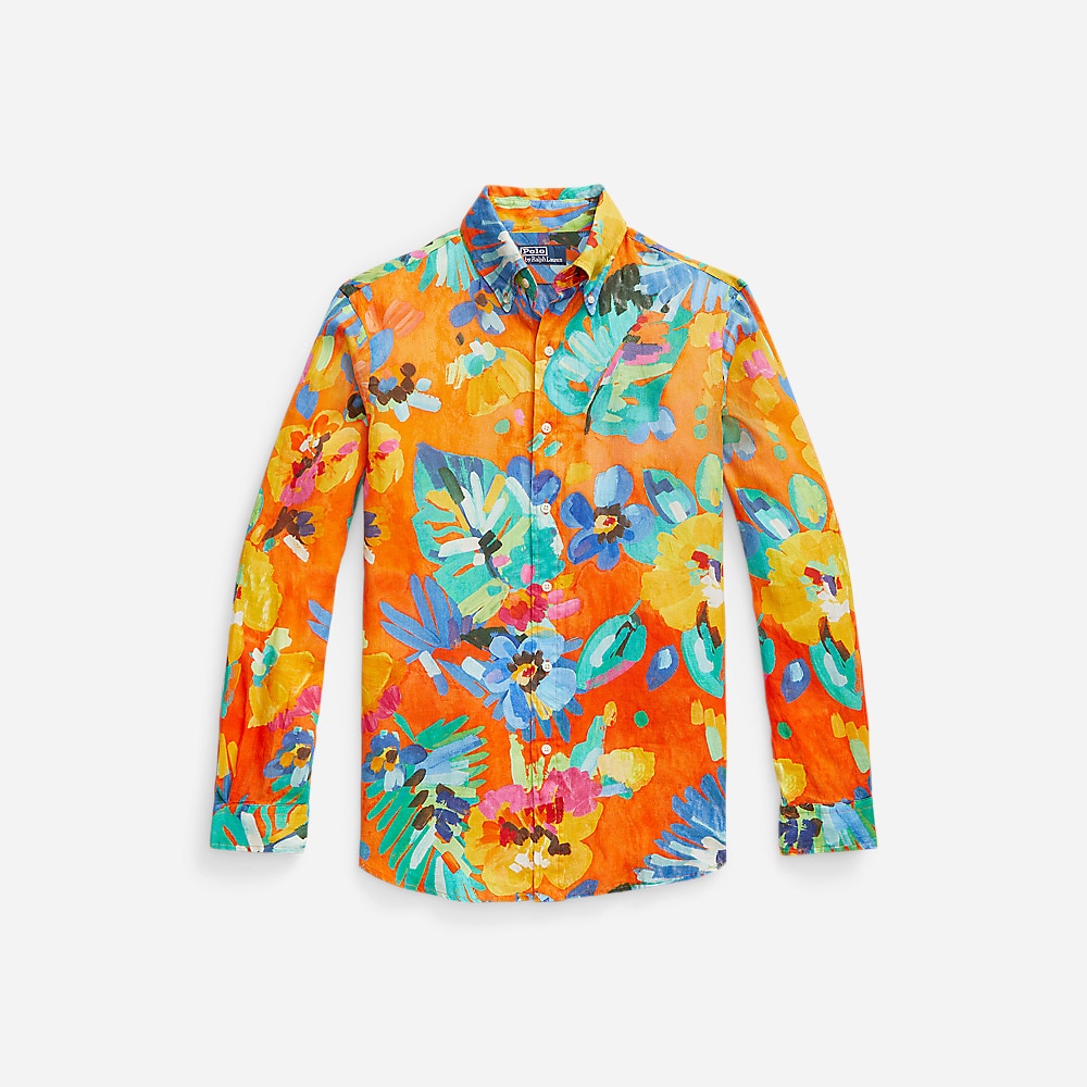 Classic Fit Floral-Print Linen Shirt - Camarat Floral