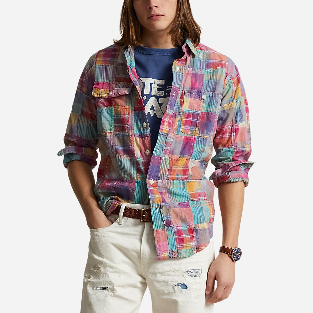 Classic Fit Patchwork Madras Workshirt - Ikat Patchwork