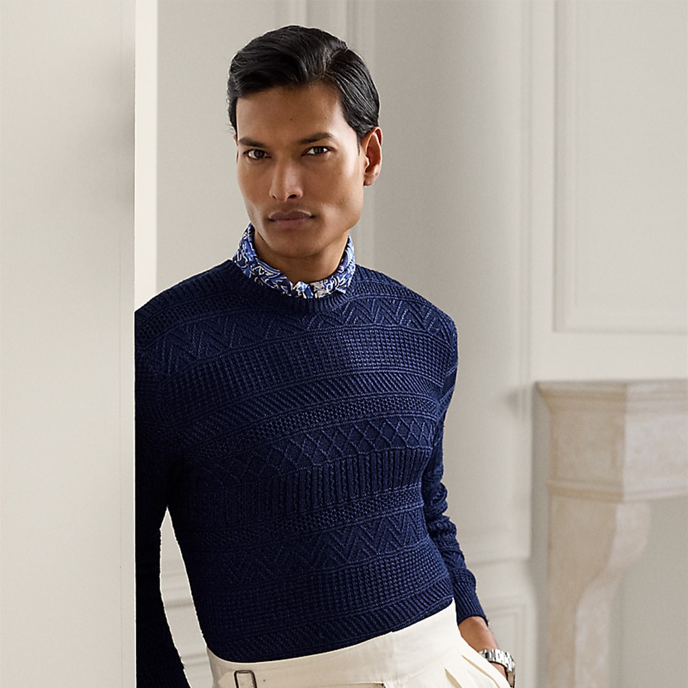Textures Silk-Cotton Sweater - Spring Navy Multi