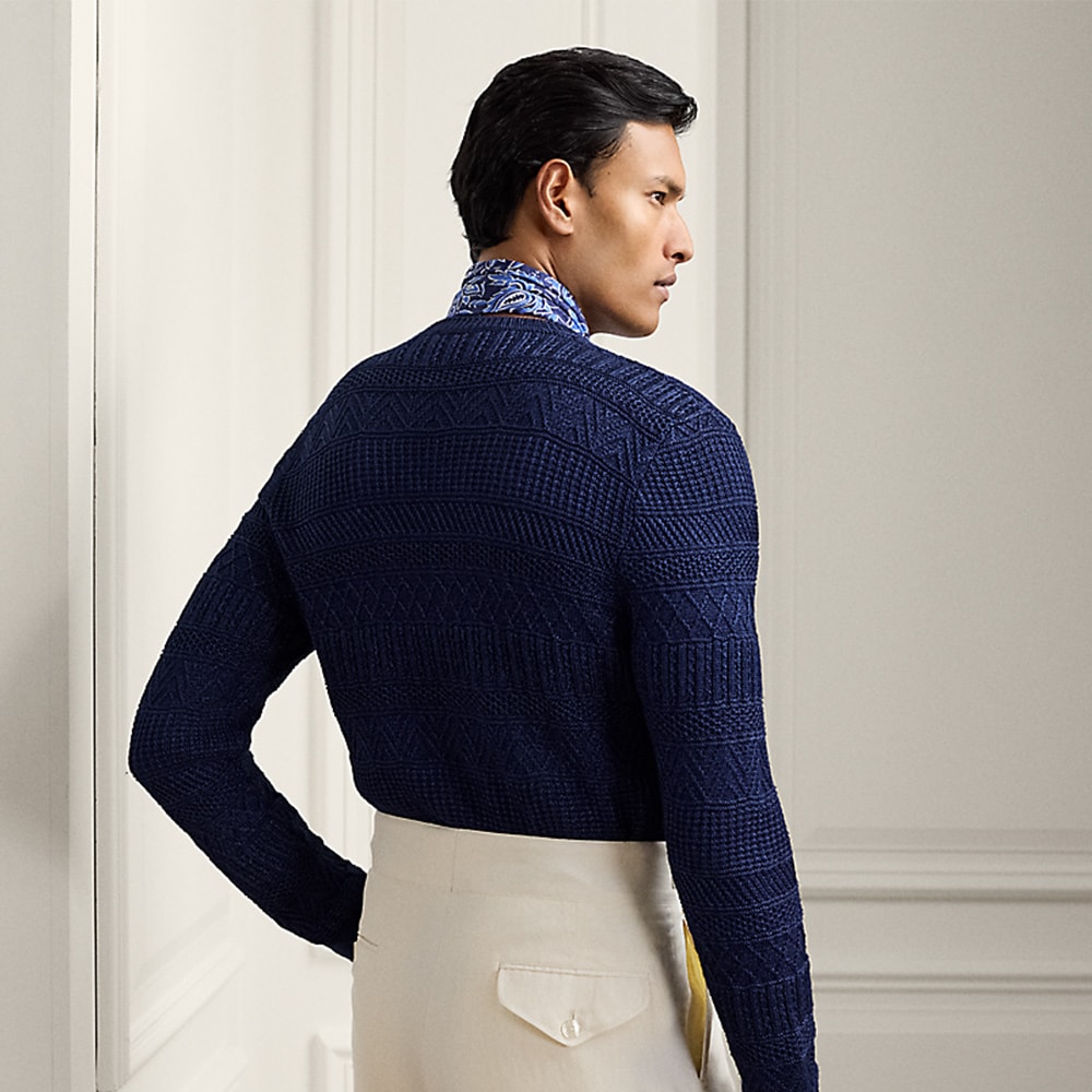Textures Silk-Cotton Sweater - Spring Navy Multi