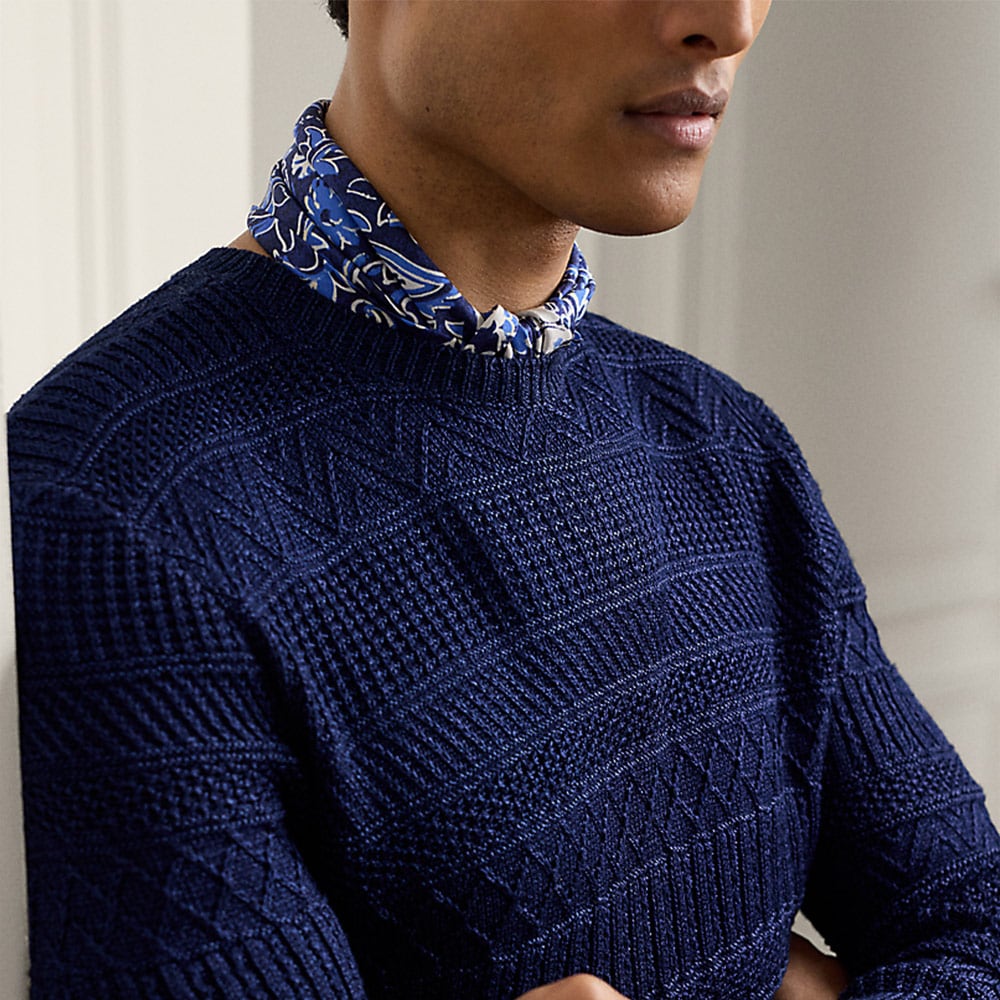 Textures Silk-Cotton Sweater - Spring Navy Multi