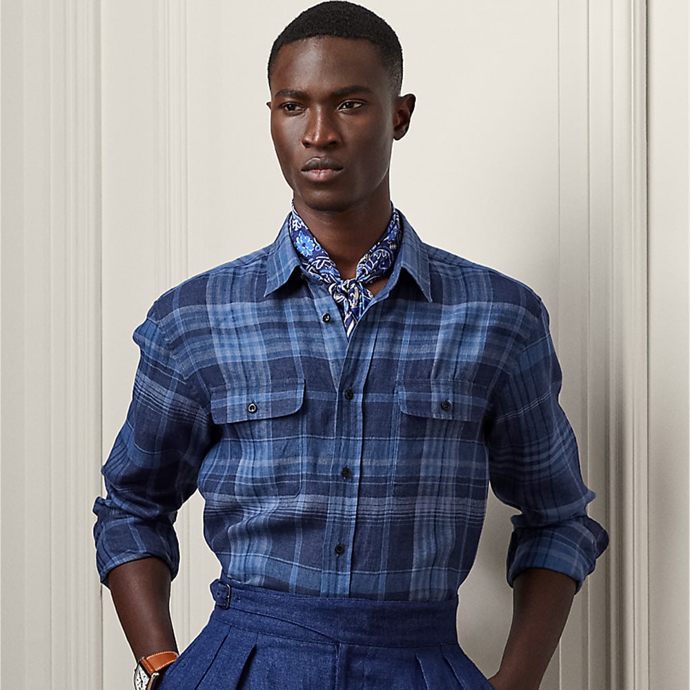Plaid Linen Shirt - Indigo Blue Multi