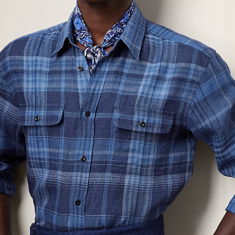Plaid Linen Shirt - Indigo Blue Multi