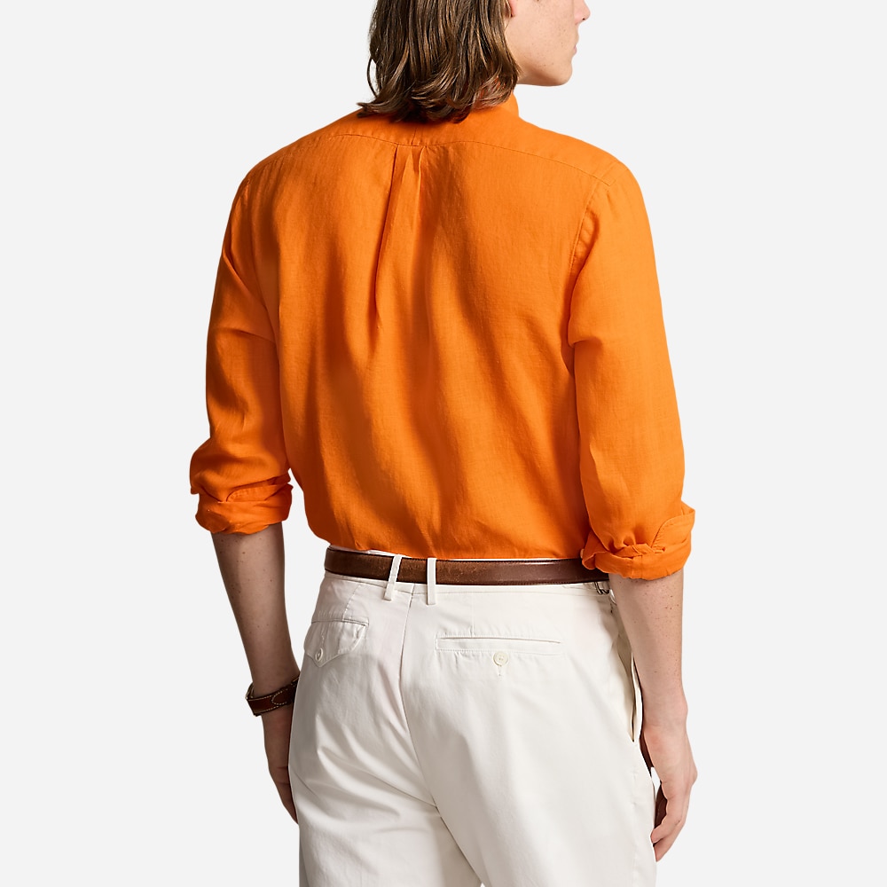 Slim Fit Linen Shirt - Bright Signal Orange