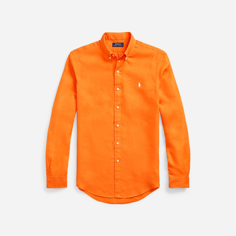 Slim Fit Linen Shirt - Bright Signal Orange