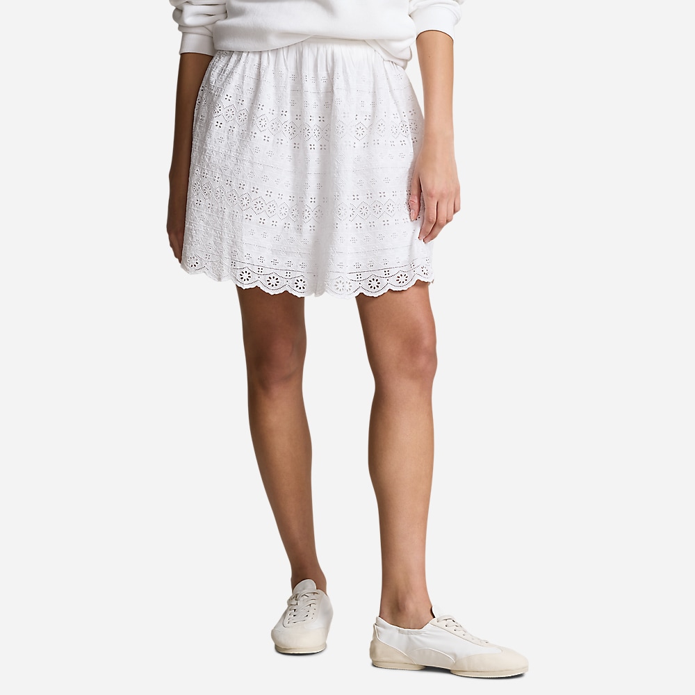 Eyelet Cotton Miniskirt - White