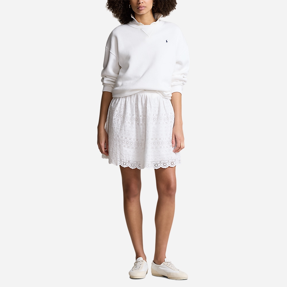 Eyelet Cotton Miniskirt - White