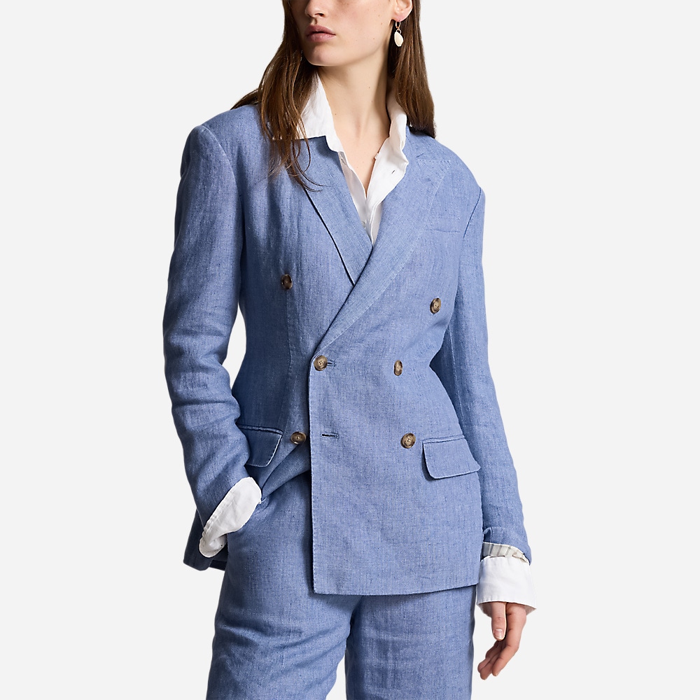 Double-Breasted Linen Blazer - Capri Blue