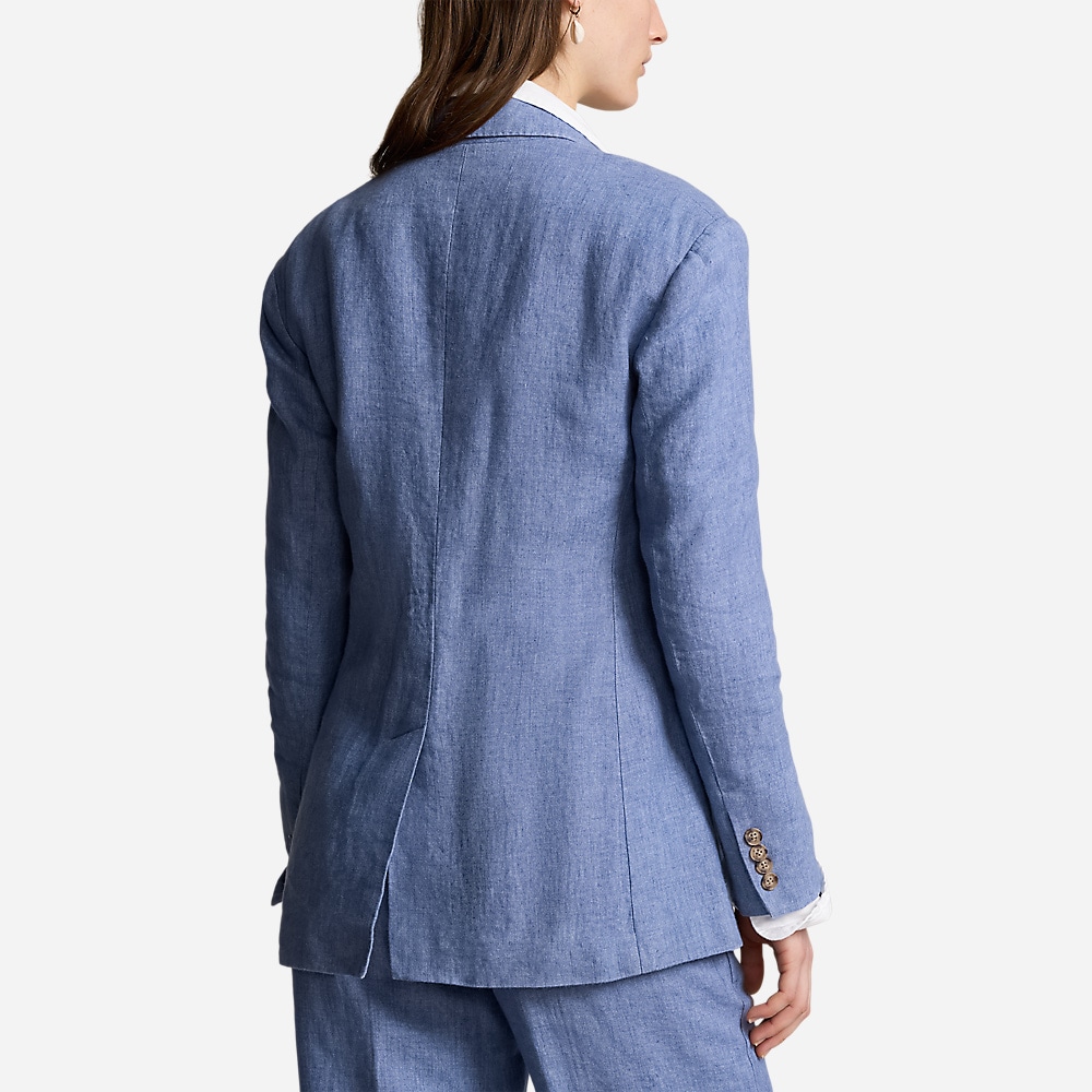 Double-Breasted Linen Blazer - Capri Blue
