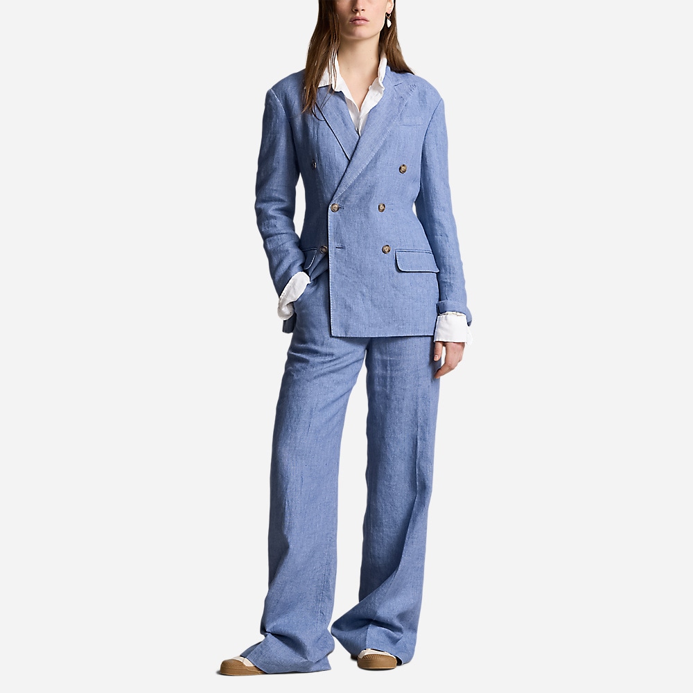 Double-Breasted Linen Blazer - Capri Blue