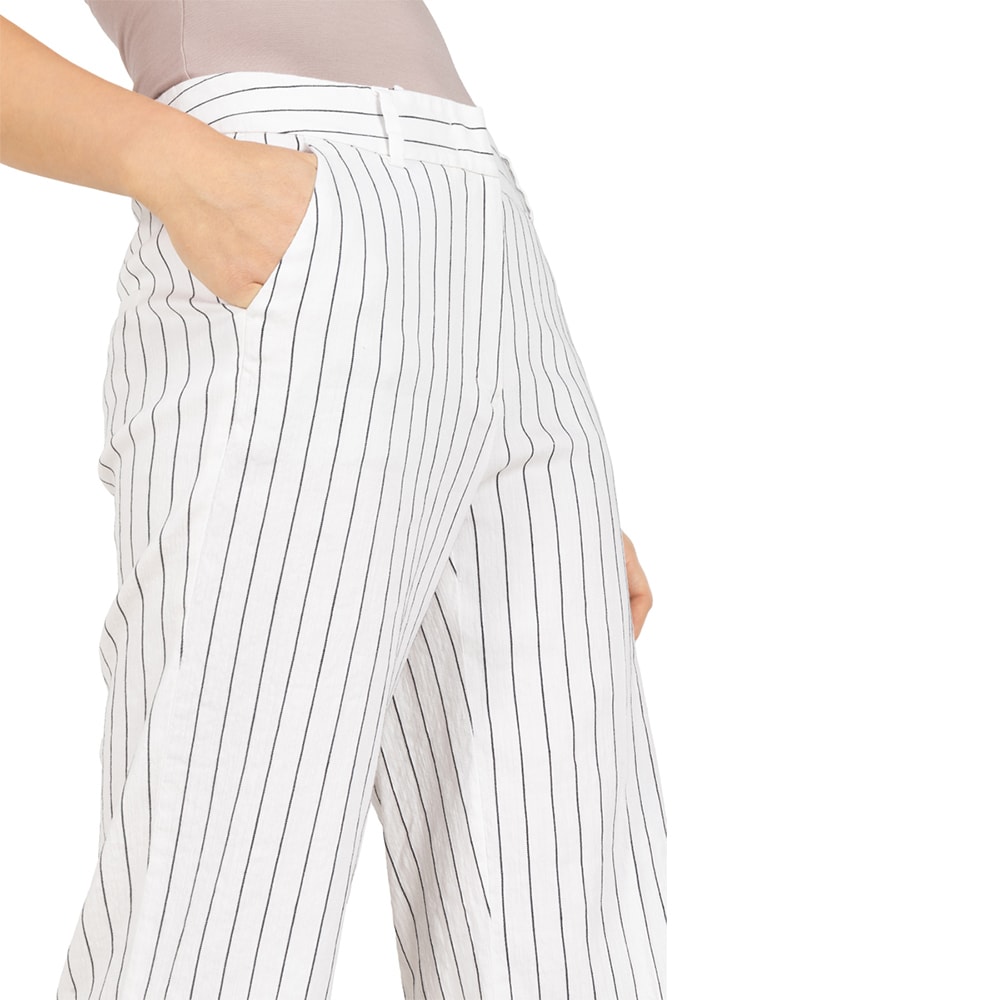California Linen Blend - Woven Pinstripes White-Black