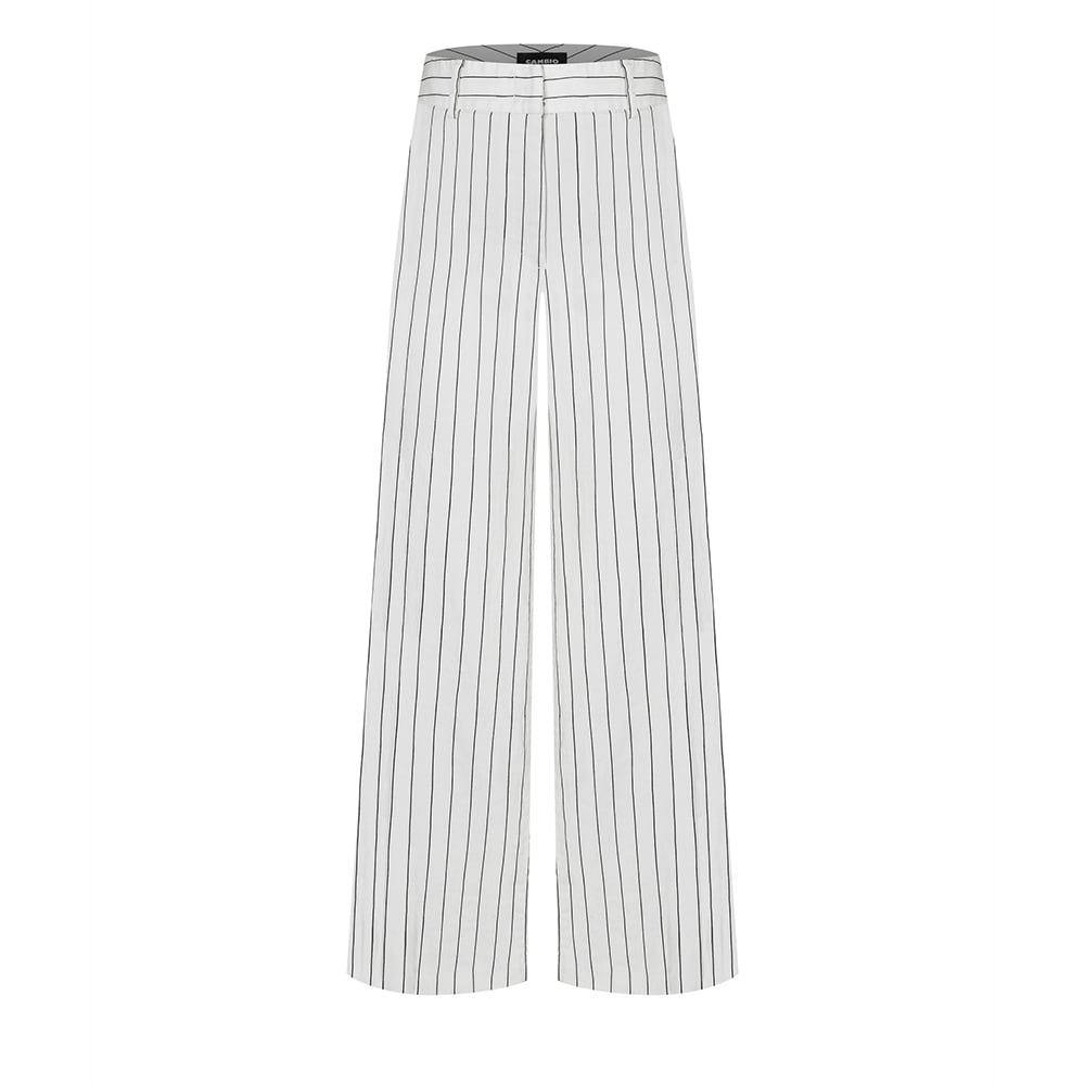 California Linen Blend - Woven Pinstripes White-Black