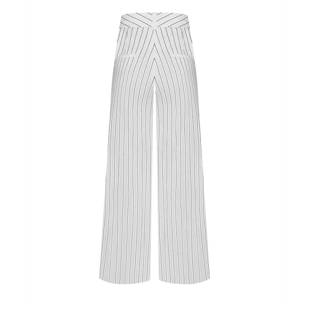 California Linen Blend - Woven Pinstripes White-Black