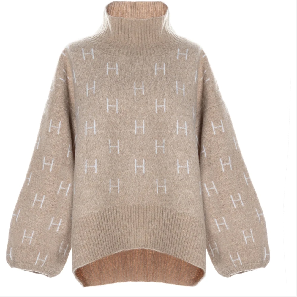 Fam Sweater Short - Light Beige Med Hvit H