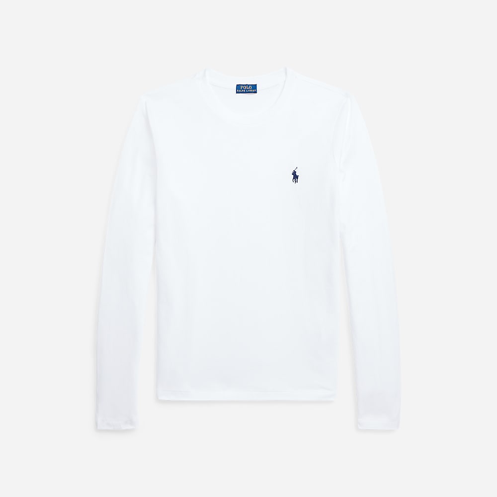 Long-Sleeve Jersey Crewneck Tee - White