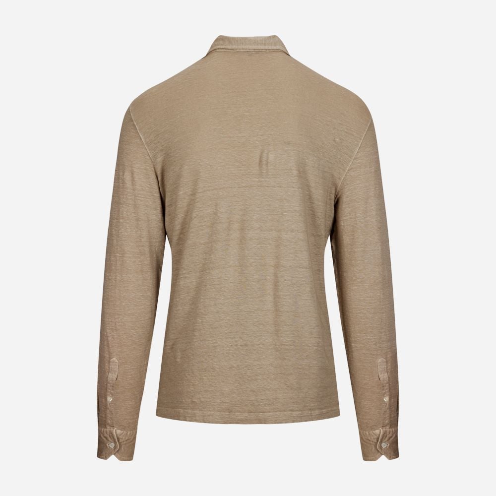 Popover Long Sleeve Shirt Linen-Elastan - Beige