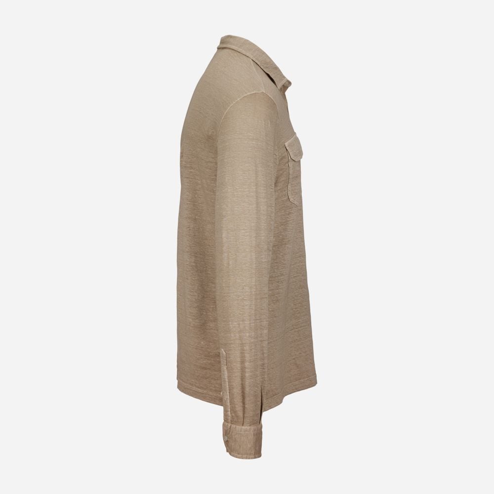 Popover Long Sleeve Shirt Linen-Elastan - Beige