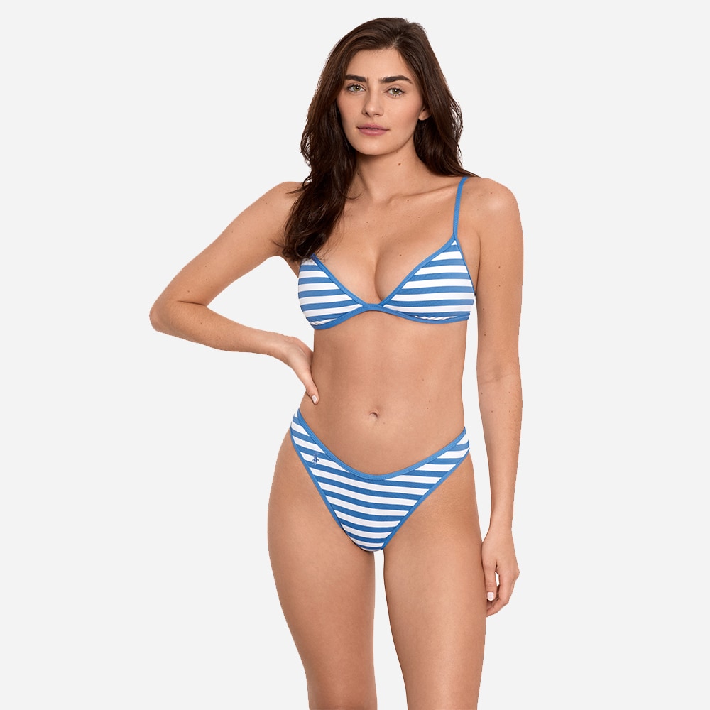 Pique Stripe Tipped Bralette - Riviera Blue & White