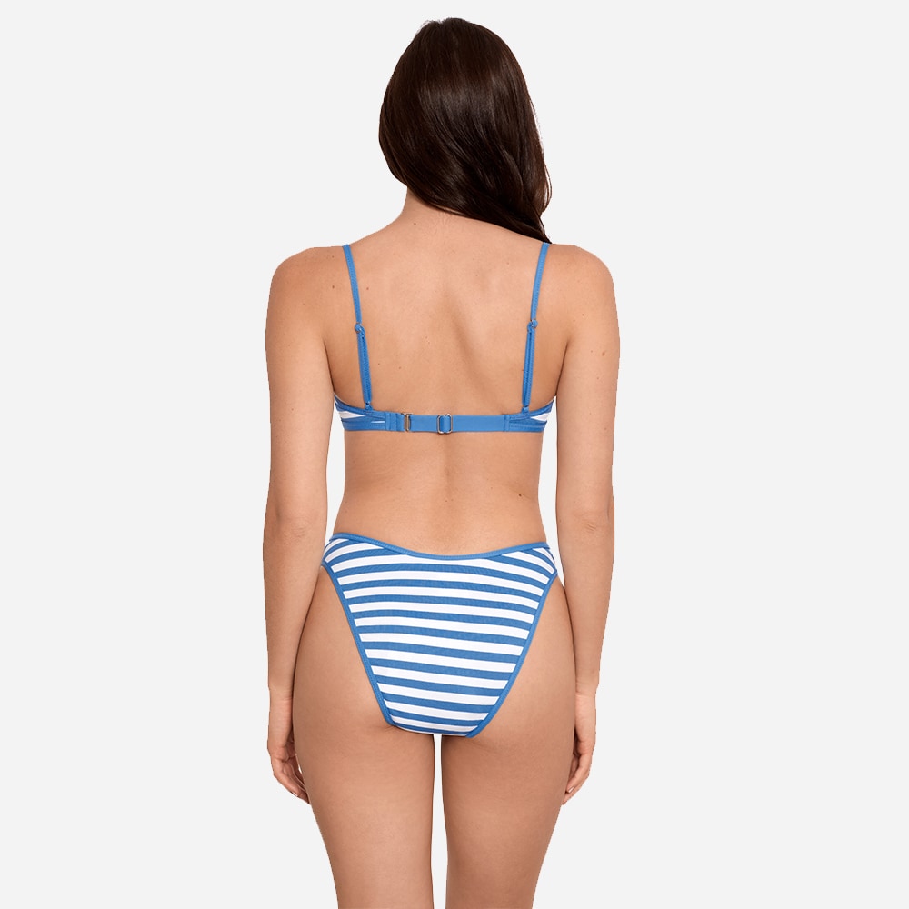 Pique Stripe Tipped Bralette - Riviera Blue & White