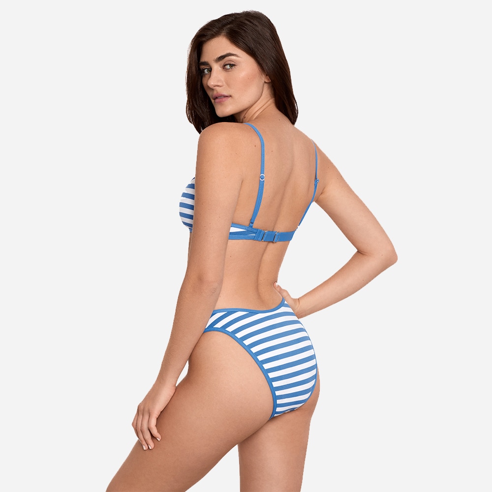 Pique Stripe Tipped Bralette - Riviera Blue & White