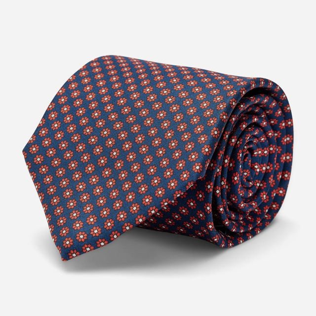 Silk Tie - Blue-Red Flower