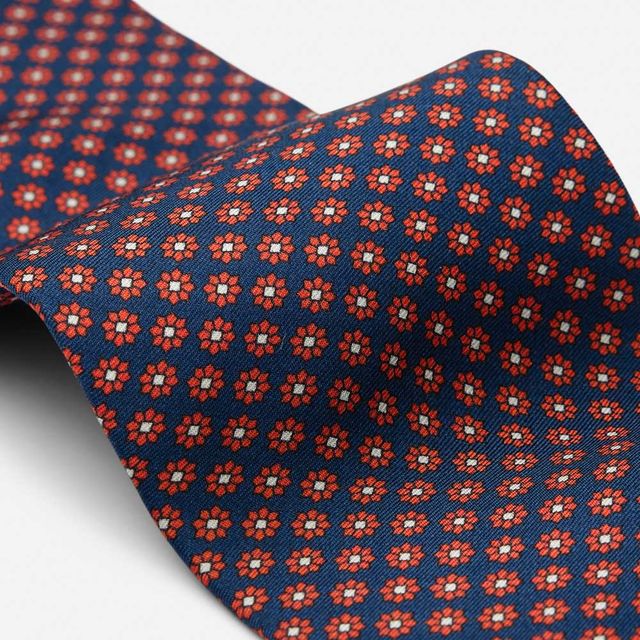 Silk Tie - Blue-Red Flower