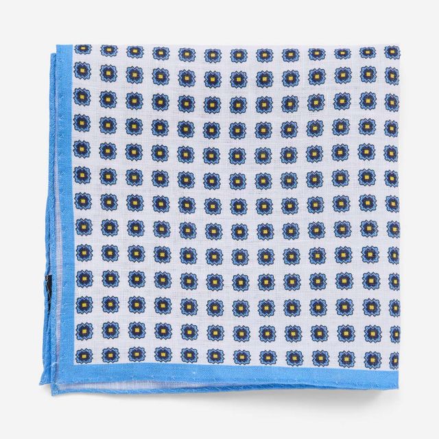 Hankys Linen - Whie-Blue Flower