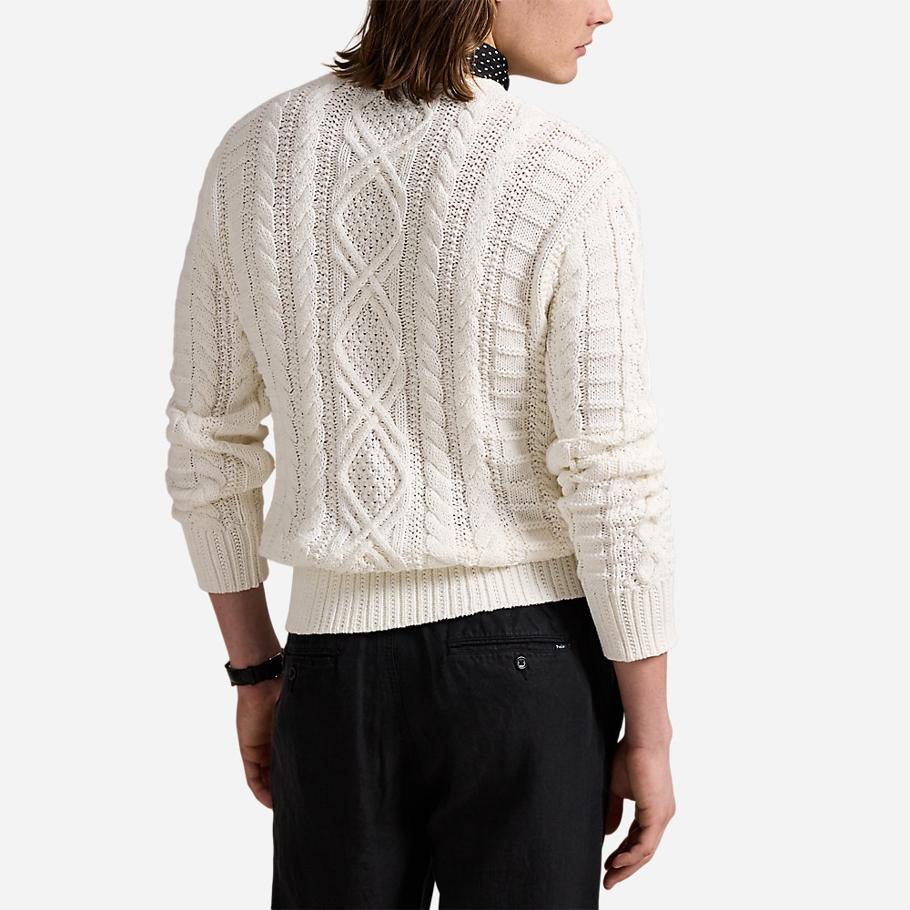 Aran-Knit Cotton Rollneck Sweater - Deckwash White