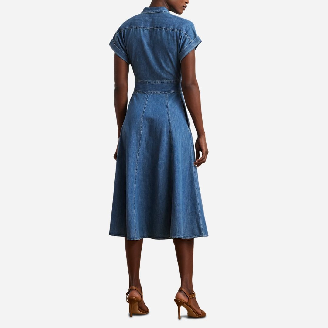 Buckle-Trim Denim Shirtdress -  Opal Wash