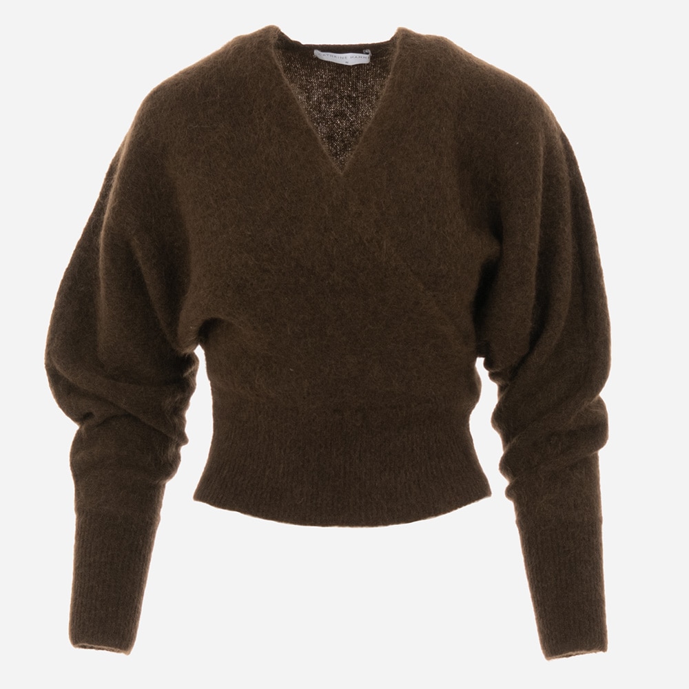 Mohair Cross-Over Sweater Dark Brown