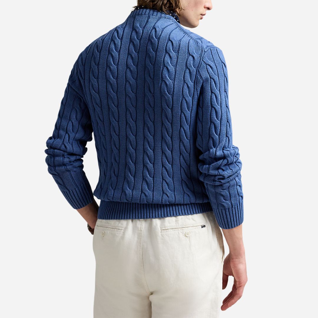 Cable-Knit Garment-Dyed Cotton Sweater - Navy Gmd