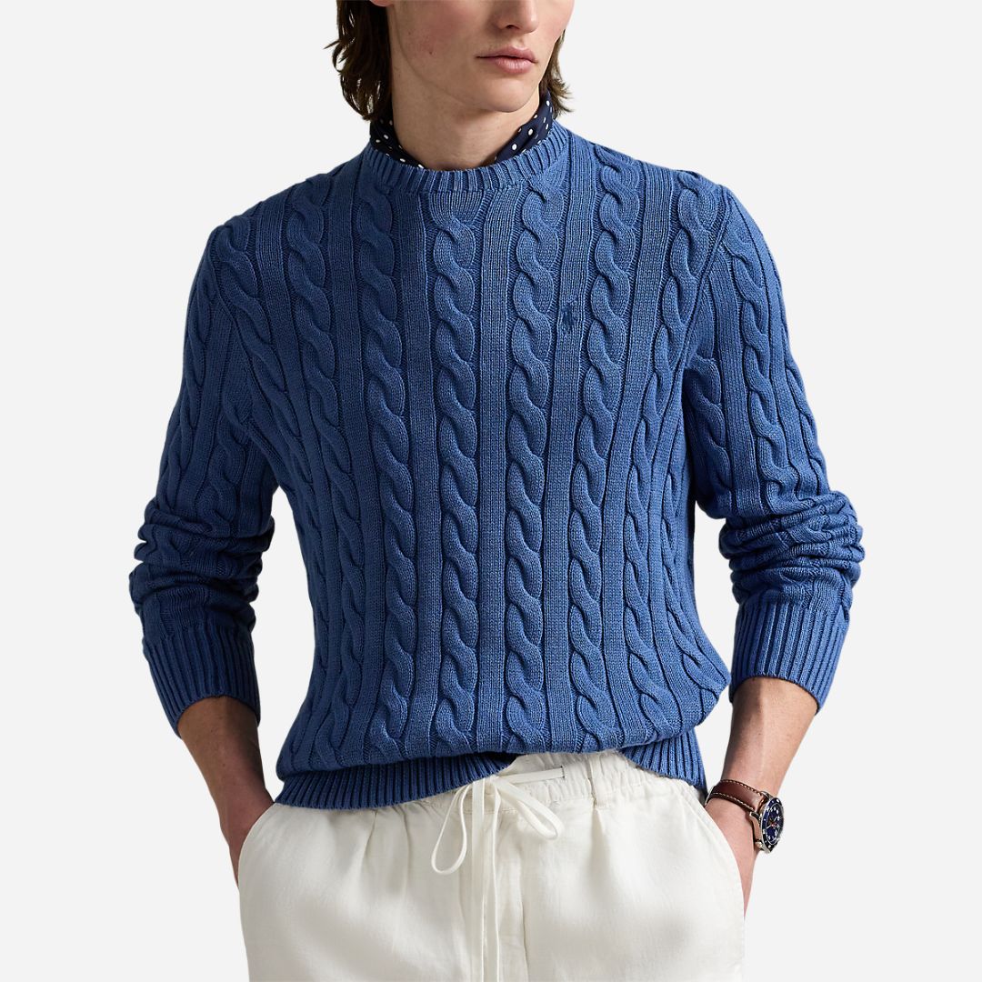 Cable-Knit Garment-Dyed Cotton Sweater - Navy Gmd