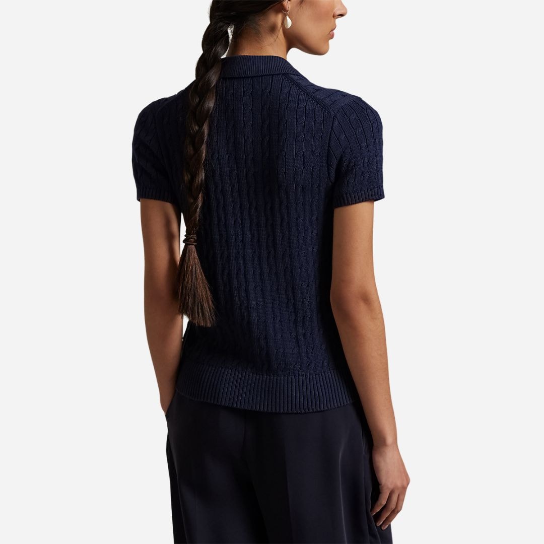Cable-Knit Polo Cardigan -  Hunter Navy