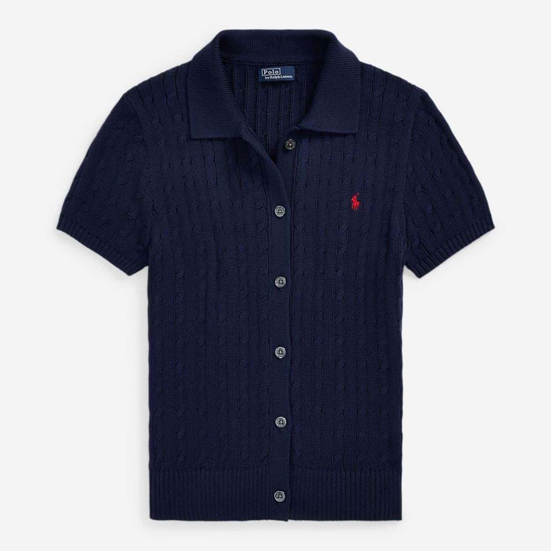 Cable-Knit Polo Cardigan -  Hunter Navy