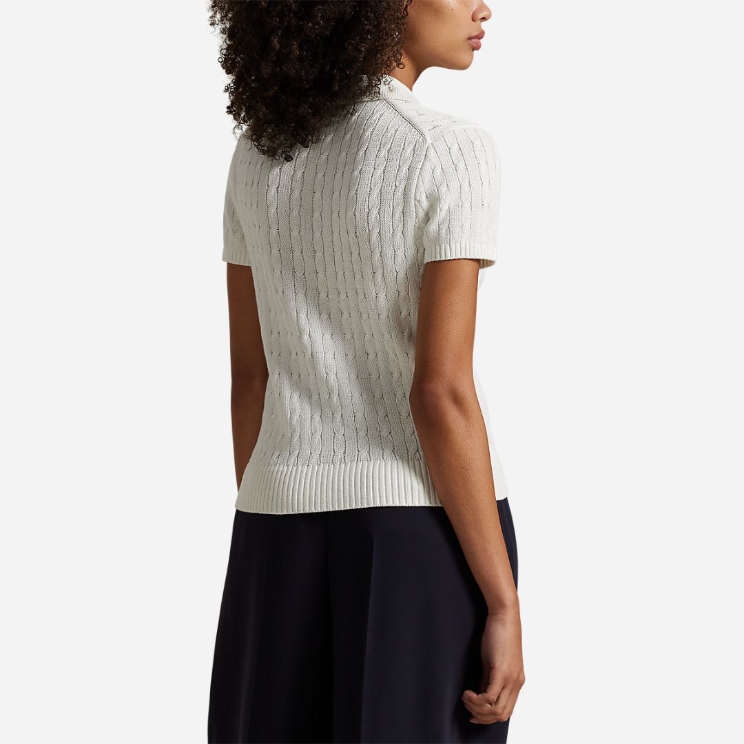 Cable-Knit Polo Cardigan - White