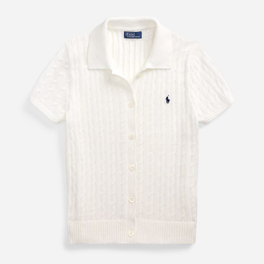 Cable-Knit Polo Cardigan - White