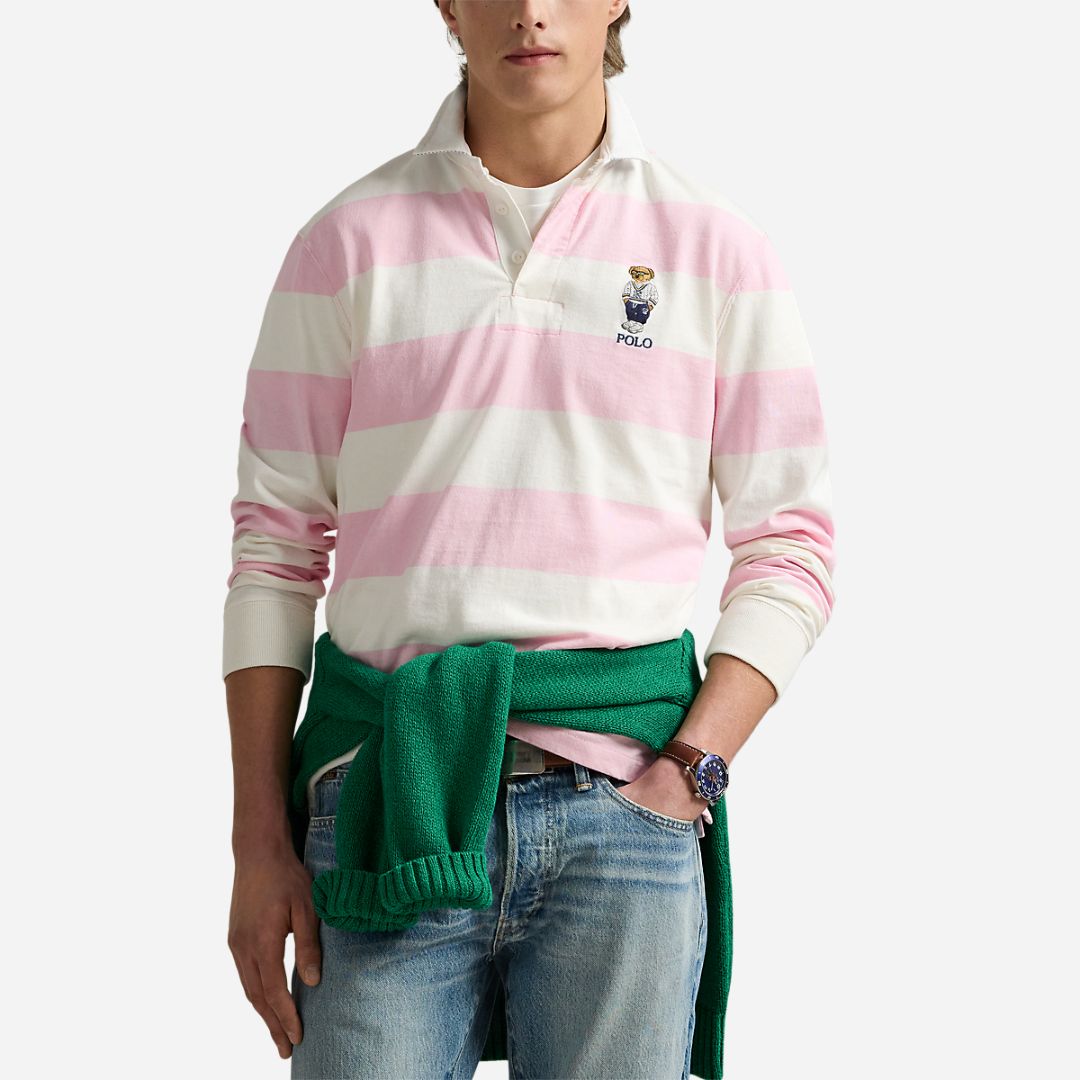  Classic Fit Polo Bear Jersey Rugby Shirt -  Cl Pnk/Wht Hrtg Icns Bear