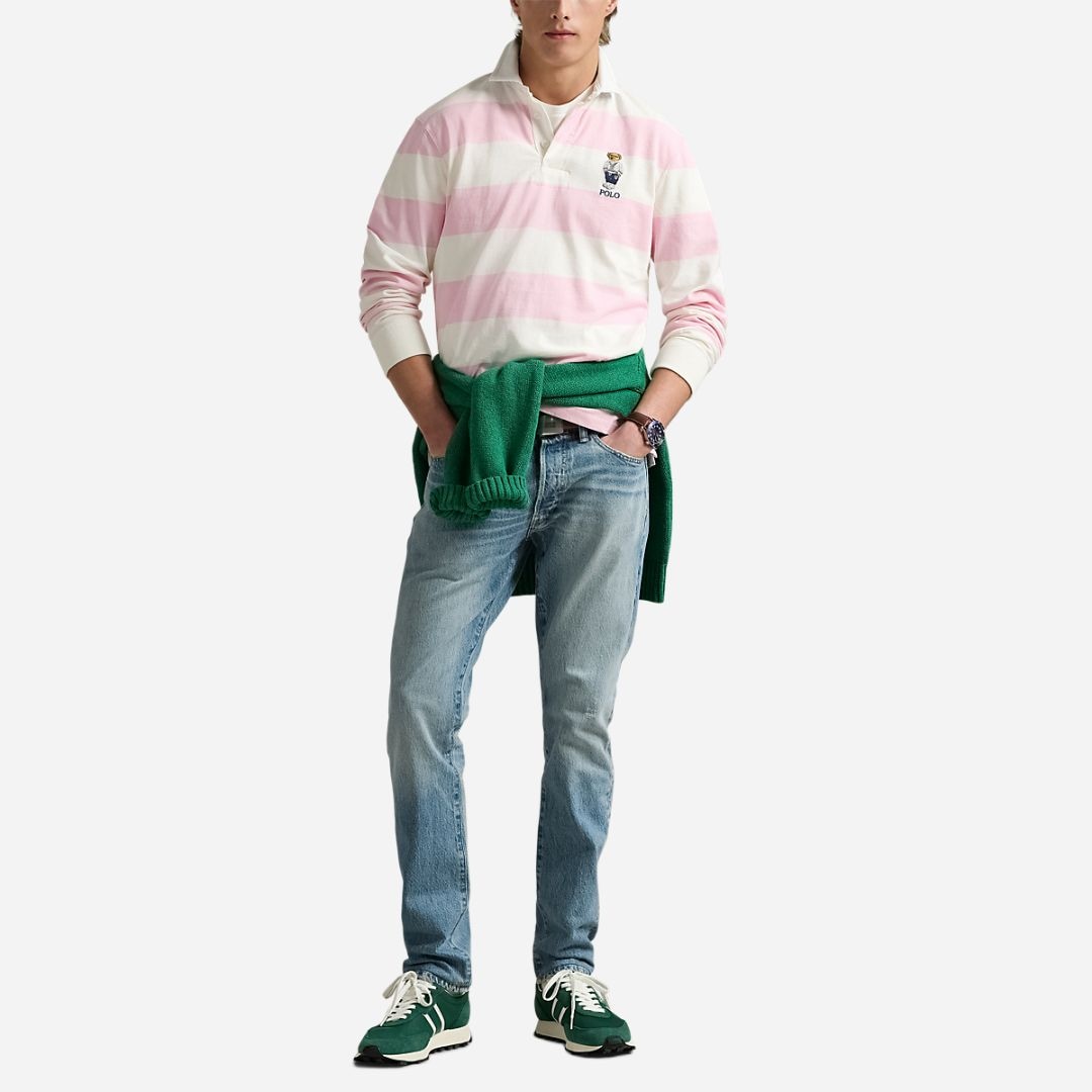  Classic Fit Polo Bear Jersey Rugby Shirt -  Cl Pnk/Wht Hrtg Icns Bear