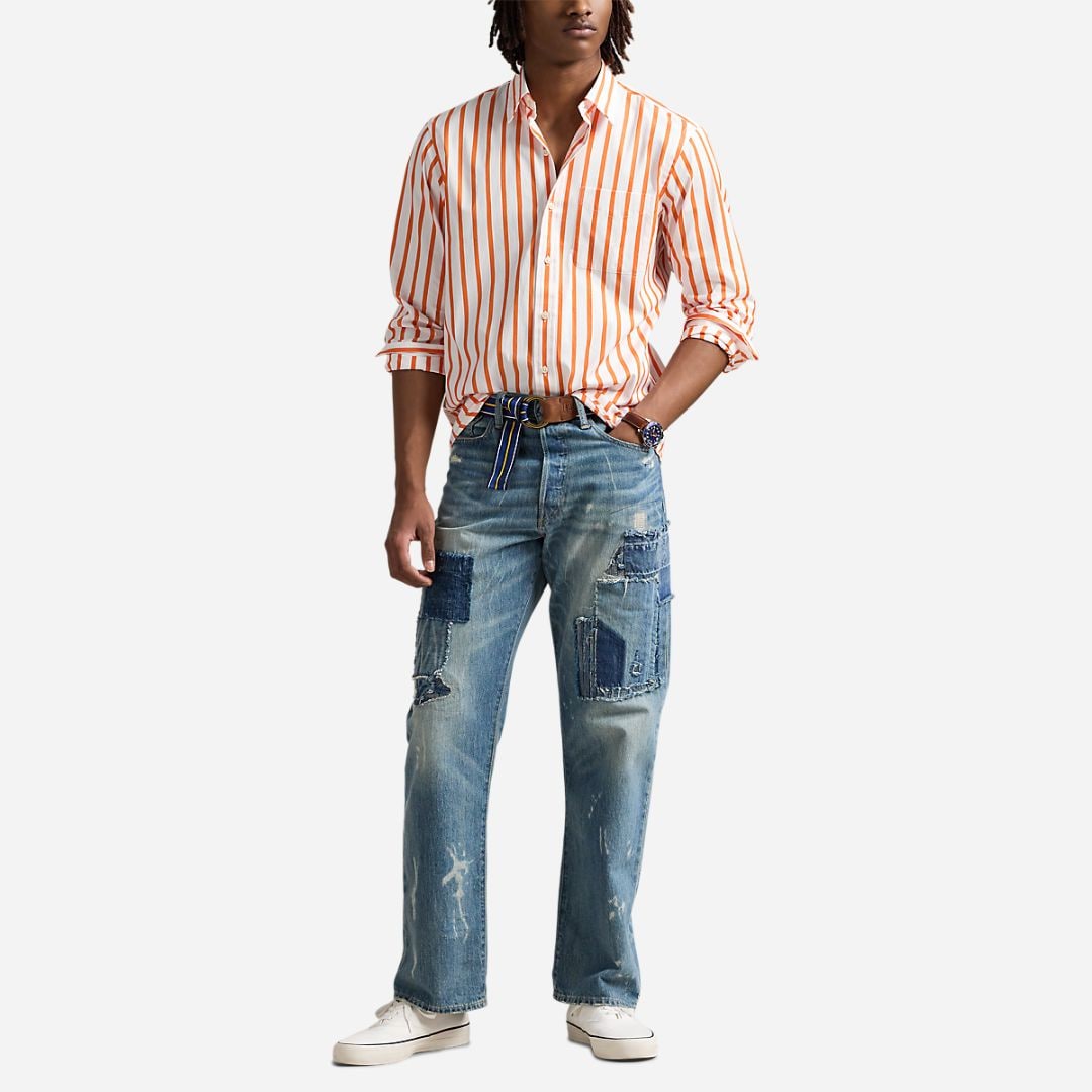 Classic Fit Striped Poplin Shirt - Cadmium White
