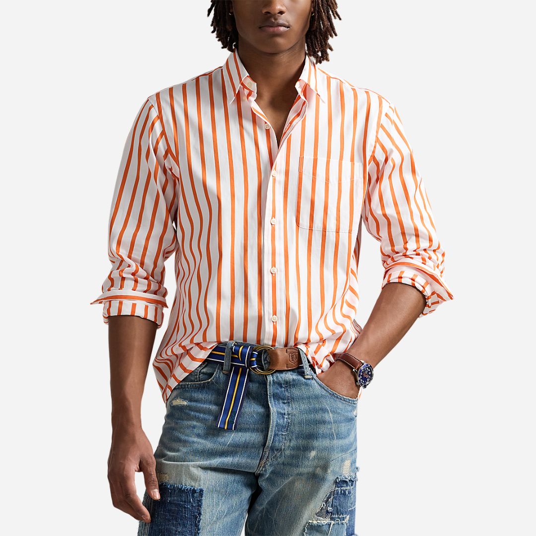 Classic Fit Striped Poplin Shirt - Cadmium White
