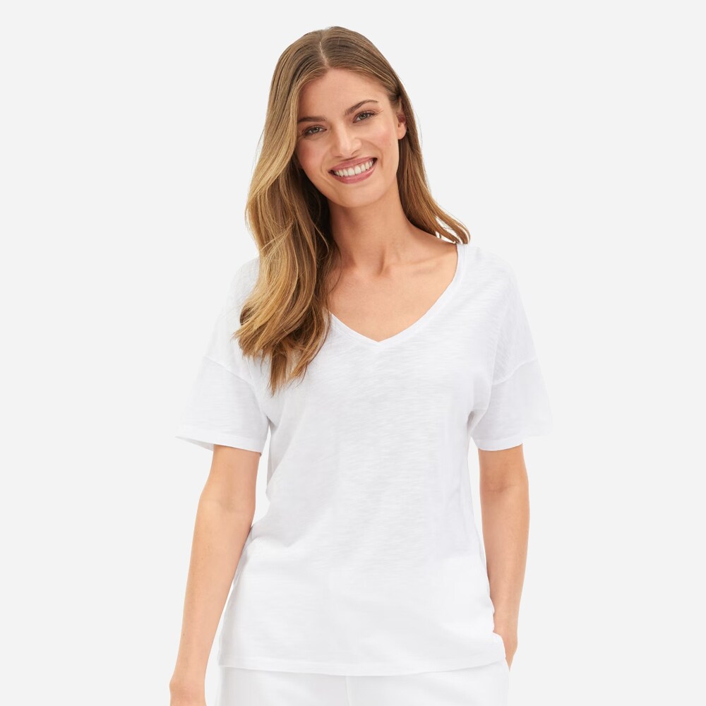 Co Slub Shirt V-Neck - White