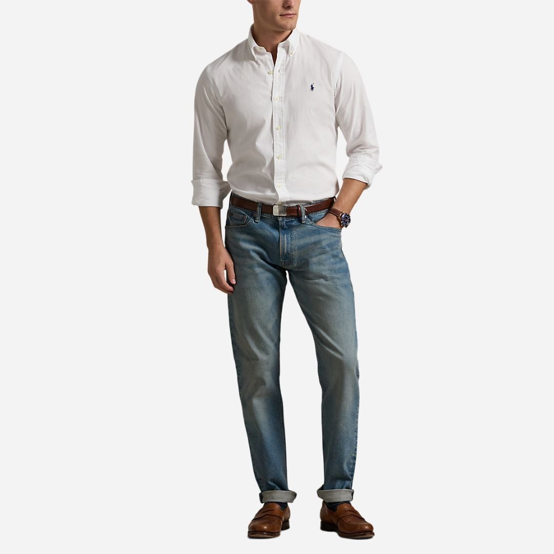 Custom Fit Seersucker Shirt -  White