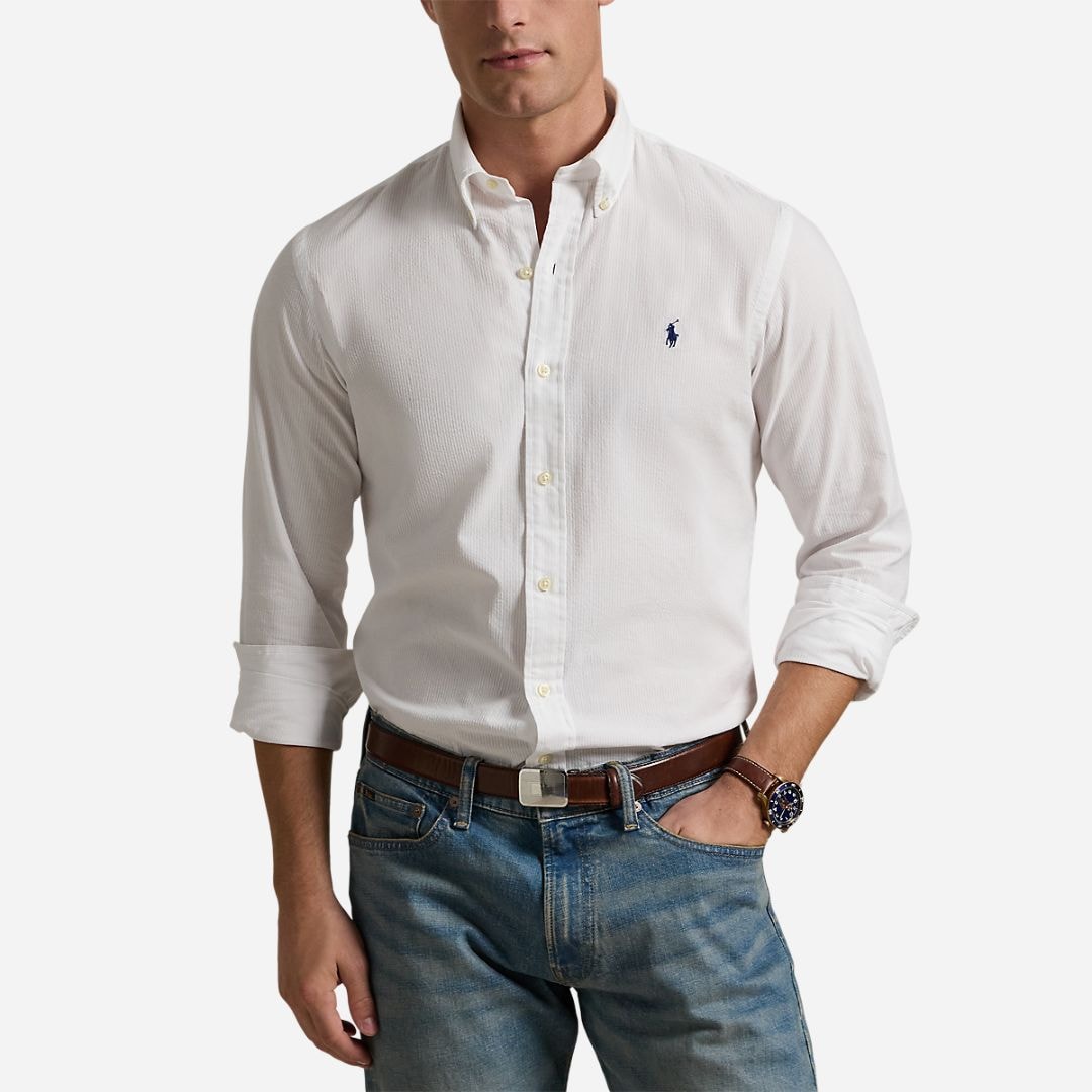 Custom Fit Seersucker Shirt -  White