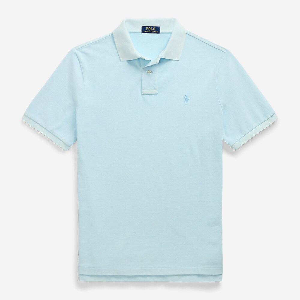 Custom Slim Mineral-Dyed Mesh Polo Shirt - Sky