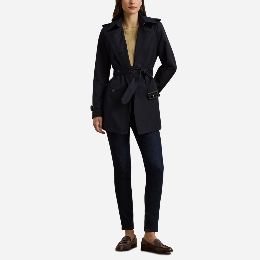  Double Breasted Cotton Blend Trench Coat - Dk Navy