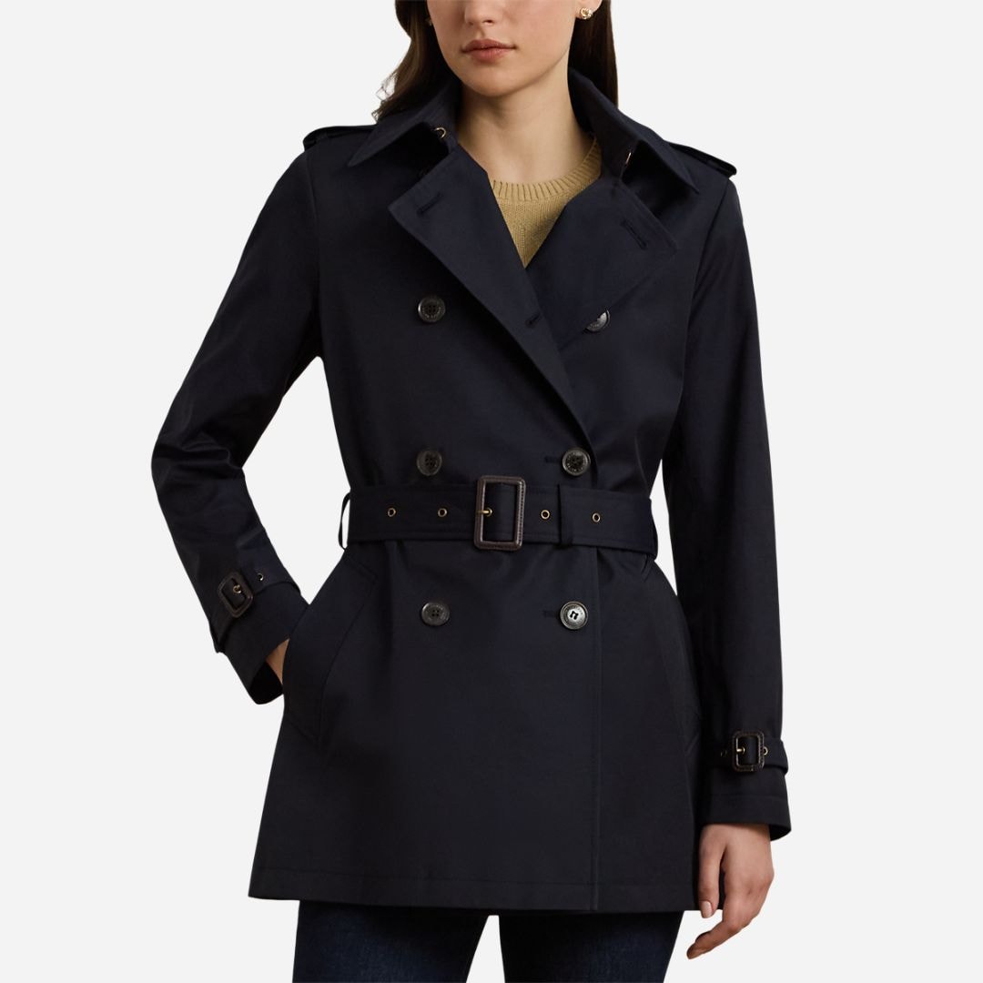  Double Breasted Cotton Blend Trench Coat - Dk Navy