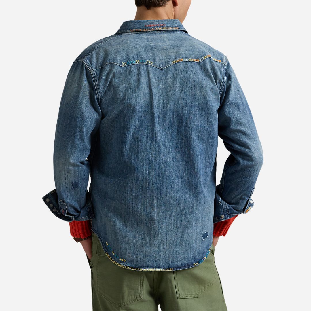 Embroidered Denim Western Shirt - Kelley