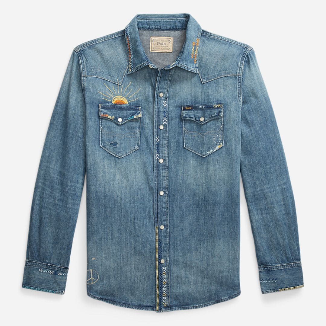 Embroidered Denim Western Shirt - Kelley